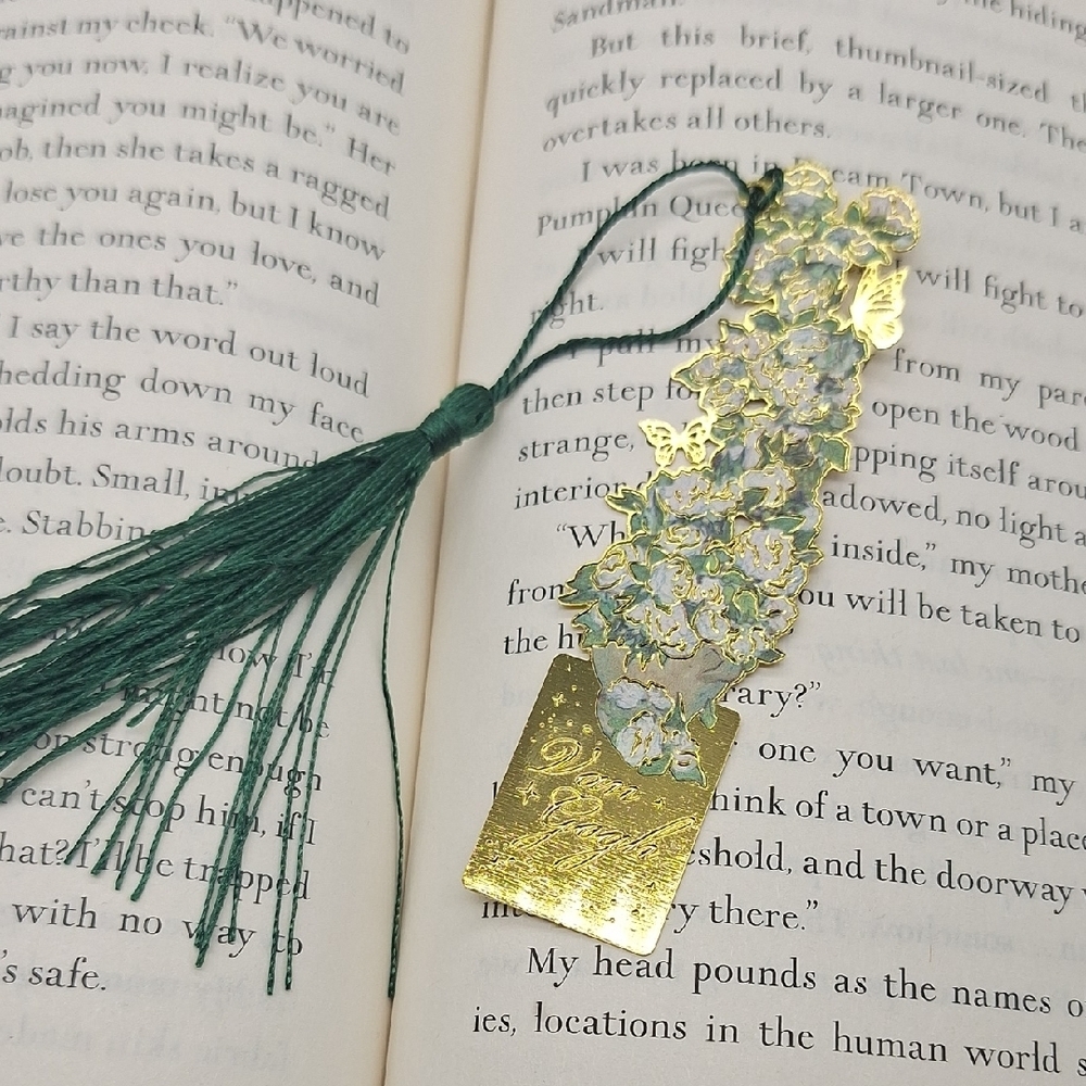 3/$15 Van Gogh Roses Gold and Green Metal Bookmark with Tassel - Picture 2 of 4